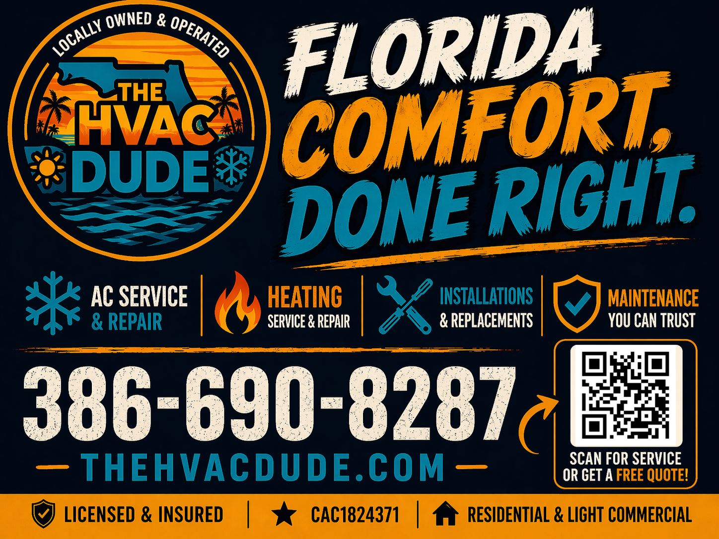 The HVAC Dude Florida Comfort, Done Right brand graphic